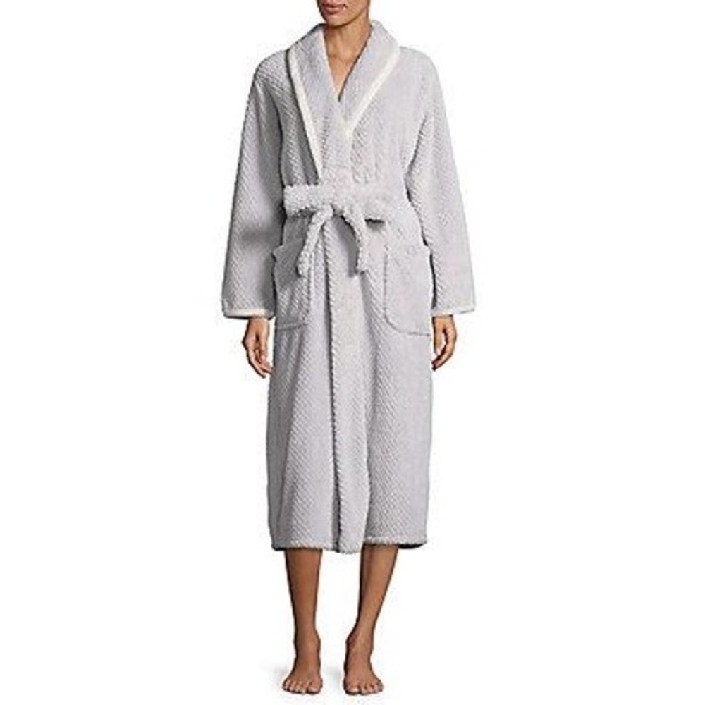 Oscar de la Renta Pink Label Plush Robe Women M Gray Soft Cozy Minimalist